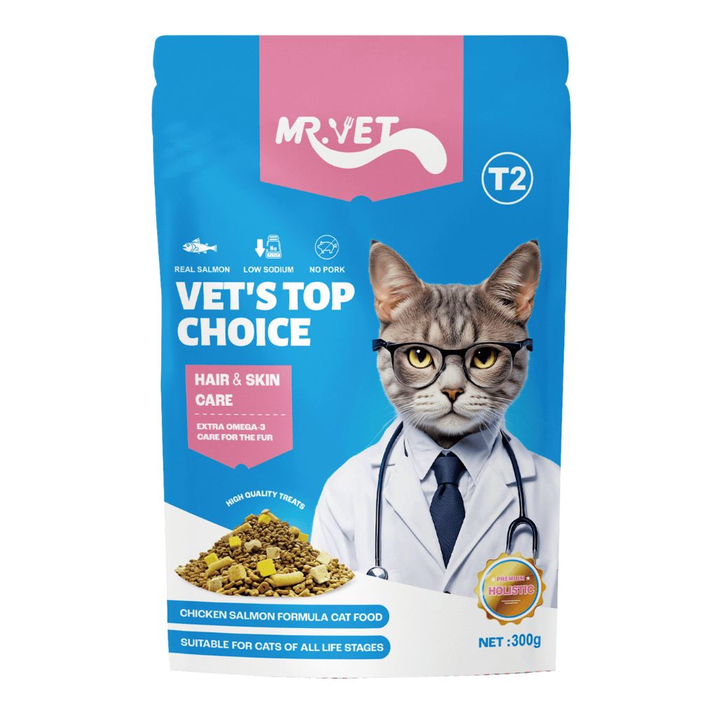 อาหารแมวผสมฟรีซดราย MR.VET สูตร T2 HOLISTIC รสไก่และแซลมอน 300 กรัม_0